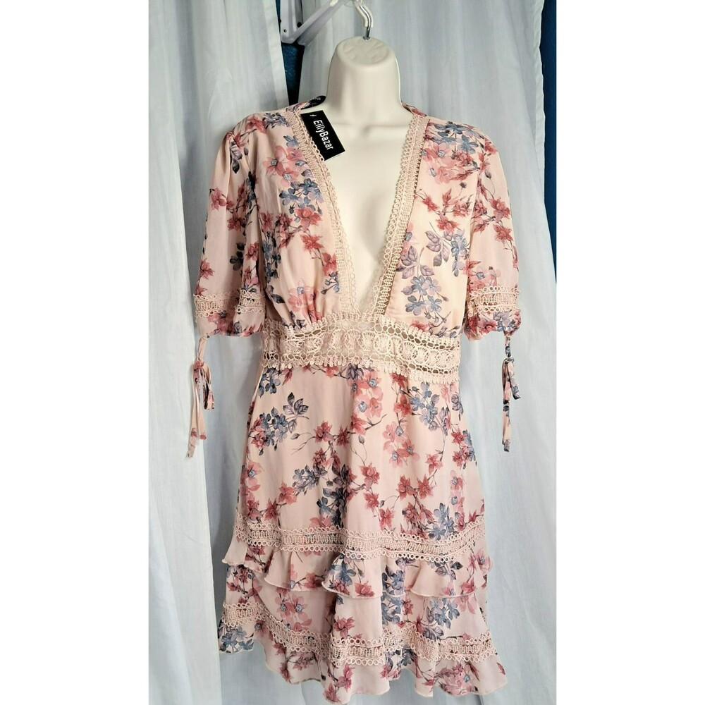 NWT Eilly Bazar Women's Short Sleeve Floral Slip Dress  Pink  L Crochet